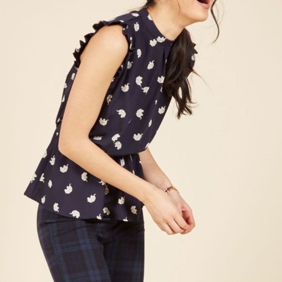 ModcCoth Professional Peplum Top in Elephants - Picture 4 of 5